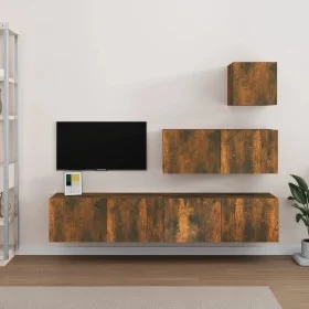 TV-Möbelset 4-teilig aus geräuchertem Eichensperrholz von vidaXL, TV-Möbel - Ref: Foro24-3114651, Preis: 108,16 €, Rabatt: %