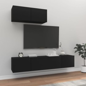 3-teiliges TV-Möbelset aus schwarzem Sperrholz von vidaXL, TV-Möbel - Ref: Foro24-3114471, Preis: 138,93 €, Rabatt: %