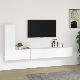 Set de muebles de TV 3 piezas madera contrachapada blanco