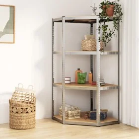Corner shelving 4 levels plywood and silver steel by vidaXL, Industrial shelving - Ref: Foro24-152851, Price: 56,54 €, Discou...