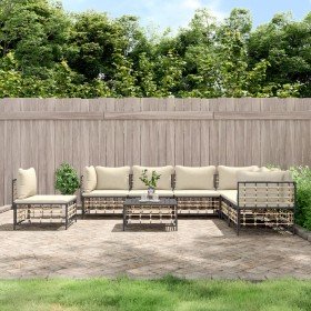 Juego de muebles de jardín 8 pzas y cojines ratán PE antracita Juego de muebles de jardín 8 pzas y cojines ratán PE antracita