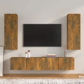TV-Möbelset 4-teilig aus geräuchertem Eichensperrholz von vidaXL, TV-Möbel - Ref: Foro24-3114203, Preis: 134,25 €, Rabatt: %