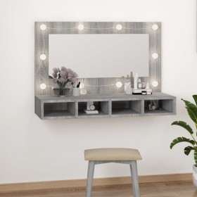 Mueble con espejo y LED color gris Sonoma 90x31,5x62 cm