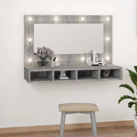 Möbel mit Spiegel und LED in der Farbe Grau Sonoma 90x31,5x62 cm von vidaXL, Badezimmerwaschtische - Ref: Foro24-820458, Prei...
