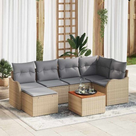 Conjunto de sofá de jardín 7 pcs Beige Poliratán