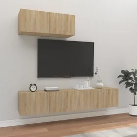 Set de muebles para TV 3 pzas madera contrachapada roble sonoma de vidaXL, Muebles TV - Ref: Foro24-3114472, Precio: 119,90 €...