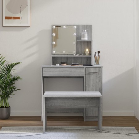 Juego de tocador con LED madera contrachapada gris Sonoma de vidaXL, Tocadores para dormitorios - Ref: Foro24-3114121, Precio...