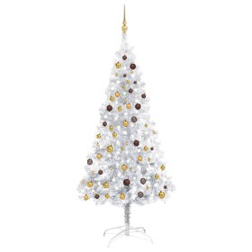Árbol de Navidad preiluminado con luces y bolas plateado 210 cm