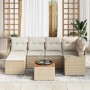 Conjunto de sofá de jardín 7 pcs Beige Poliratán