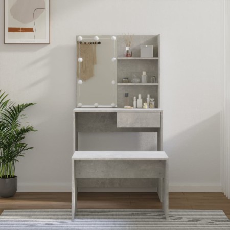 Toilettenmöbel-Set mit LED-Beleuchtung, Sperrholz in Grau-Betonoptik. von vidaXL, Schlafzimmerkommoden - Ref: Foro24-3114110,...