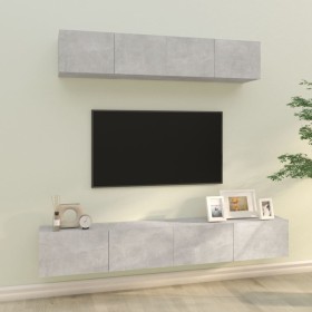 TV-Möbel-Set 4 Stück Sperrholz grau Beton von vidaXL, TV-Möbel - Ref: Foro24-3114537, Preis: 174,28 €, Rabatt: %