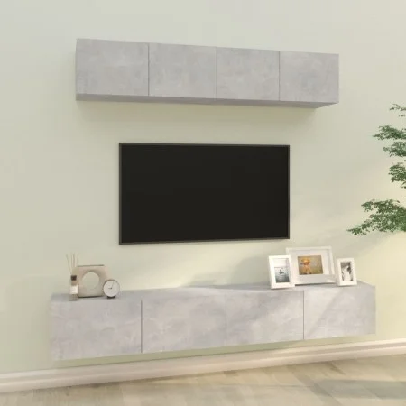 TV-Möbel-Set 4 Stück Sperrholz grau Beton von vidaXL, TV-Möbel - Ref: Foro24-3114537, Preis: 170,20 €, Rabatt: %
