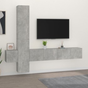 TV-Möbelset 5-teilig betongraues Sperrholz von vidaXL, TV-Möbel - Ref: Foro24-3114249, Preis: 201,19 €, Rabatt: %