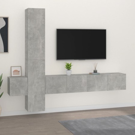 TV-Möbelset 5-teilig betongraues Sperrholz von vidaXL, TV-Möbel - Ref: Foro24-3114249, Preis: 201,19 €, Rabatt: %