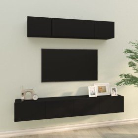 Set de muebles para TV 4 piezas madera contrachapada negro