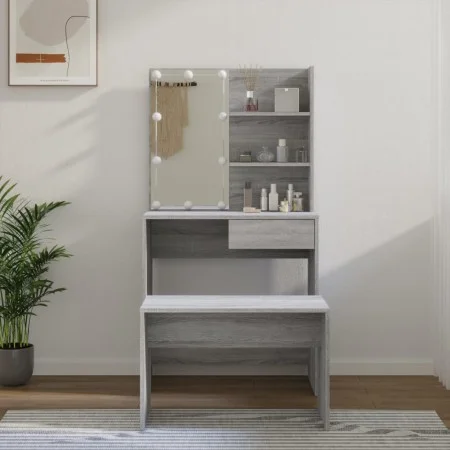 Sonoma Gray Plywood LED Vanity Set by vidaXL, Bedroom Dressers - Ref: Foro24-3114113, Price: 108,68 €, Discount: %