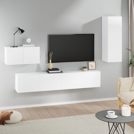 TV-Möbel-Set 4 Stück Sperrholz weiß von vidaXL, TV-Möbel - Ref: Foro24-3114334, Preis: 176,20 €, Rabatt: %