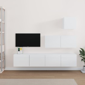 Set de muebles de TV 4 pzas madera contrachapada blanco brillo