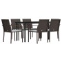 Juego comedor jardín 7 piezas y cojines ratán sintético y acero