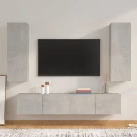 TV furniture set 4 pieces concrete gray plywood by vidaXL, TV Furniture - Ref: Foro24-3114201, Price: 181,37 €, Discount: %