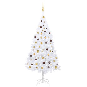 Árbol de Navidad preiluminado con luces y bolas blanco 210 cm