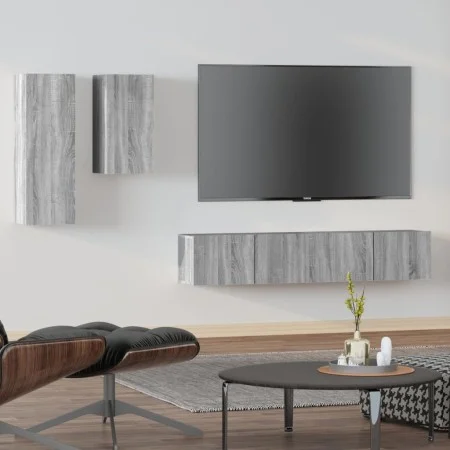 TV furniture set 4 pieces Sonoma gray plywood by vidaXL, TV Furniture - Ref: Foro24-3114628, Price: 130,24 €, Discount: %
