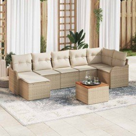 Conjunto de sofá de jardín 8 pcs Beige Poliratán