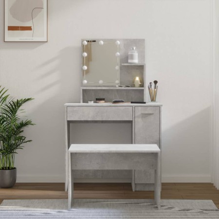 Juego de tocador con LED madera contrachapada gris hormigón de vidaXL, Tocadores para dormitorios - Ref: Foro24-3114118, Prec...