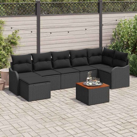 Conjunto de sofá de jardín 8 pcs Negro Poliratán