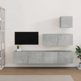 TV-Möbel-Set, 4-teilig, aus grauem Beton-Sperrholz. von vidaXL, TV-Möbel - Ref: Foro24-3114649, Preis: 130,70 €, Rabatt: %