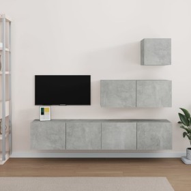 TV-Möbel-Set, 4-teilig, aus grauem Beton-Sperrholz. von vidaXL, TV-Möbel - Ref: Foro24-3114649, Preis: 136,74 €, Rabatt: %