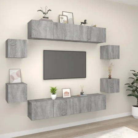 Set de muebles para TV 8 pzas madera contrachapada gris Sonoma de vidaXL, Muebles TV - Ref: Foro24-3114220, Precio: 226,42 €,...