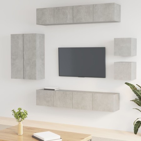 TV-Möbelset 8-teilig aus betongrauem Sperrholz von vidaXL, TV-Möbel - Ref: Foro24-3114489, Preis: 301,57 €, Rabatt: %