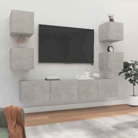 TV-Möbelset 6-teilig betongraues Sperrholz von vidaXL, TV-Möbel - Ref: Foro24-3114257, Preis: 164,89 €, Rabatt: %