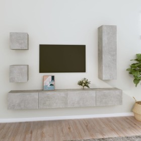 Set de muebles de TV 5 pzas madera contrachapada gris hormigón de vidaXL, Muebles TV - Ref: Foro24-3114449, Precio: 186,73 €,...