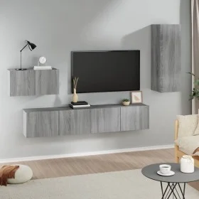 TV-Möbelset 4-teilig Sonoma graues Sperrholz von vidaXL, TV-Möbel - Ref: Foro24-3114340, Preis: 130,93 €, Rabatt: %
