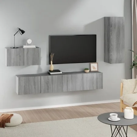 TV-Möbelset 4-teilig Sonoma graues Sperrholz von vidaXL, TV-Möbel - Ref: Foro24-3114340, Preis: 130,93 €, Rabatt: %