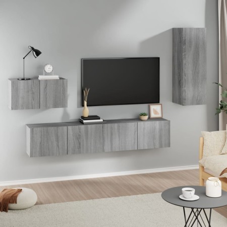 TV-Möbelset 4-teilig Sonoma graues Sperrholz von vidaXL, TV-Möbel - Ref: Foro24-3114340, Preis: 132,50 €, Rabatt: %
