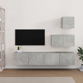 TV furniture set 4 pieces concrete gray plywood by vidaXL, TV Furniture - Ref: Foro24-3114641, Price: 127,12 €, Discount: %