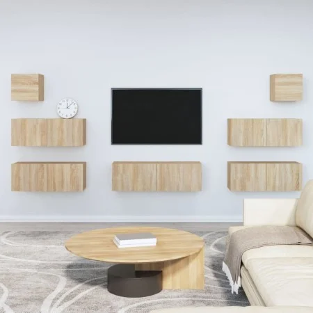 TV furniture set 7 pieces Sonoma oak plywood by vidaXL, TV Furniture - Ref: Foro24-3114544, Price: 231,33 €, Discount: %
