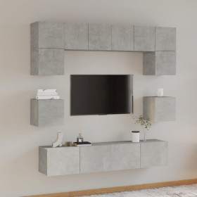 TV-Möbelset 8-teilig aus betongrauem Sperrholz von vidaXL, TV-Möbel - Ref: Foro24-3114409, Preis: 244,15 €, Rabatt: %
