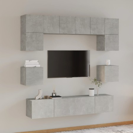 TV-Möbelset 8-teilig aus betongrauem Sperrholz von vidaXL, TV-Möbel - Ref: Foro24-3114409, Preis: 244,15 €, Rabatt: %