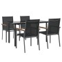 Juego de comedor para jardín 5 piezas acero y textilene negro