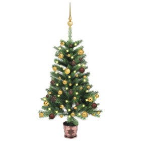 Árbol de Navidad artificial con luces y bolas verde 90 cm