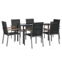 Juego de comedor para jardín 7 piezas acero y textilene negro