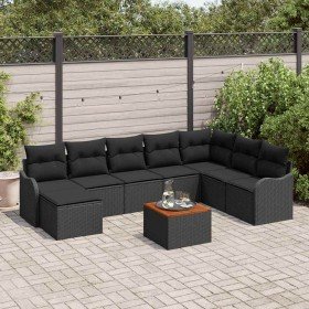Conjunto de sofá de jardín 9 pcs Negro Poliratán Conjunto de sofá de jardín 9 pcs Negro Poliratán