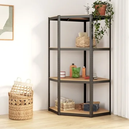 Corner shelving 4 levels wood and anthracite gray steel by vidaXL, Industrial shelving - Ref: Foro24-152853, Price: 75,44 €, ...