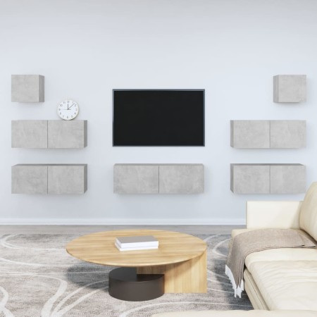 TV-Möbelset 7-teilig aus betongrauem Sperrholz von vidaXL, TV-Möbel - Ref: Foro24-3114545, Preis: 238,98 €, Rabatt: %