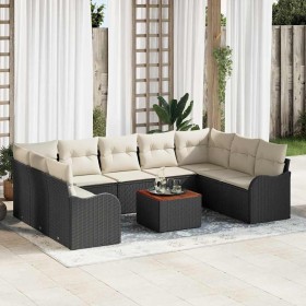 Conjunto de sofá de jardín 10 pcs Negro Poliratán
