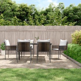 Juego comedor jardín 7 piezas y cojines ratán sintético y acero